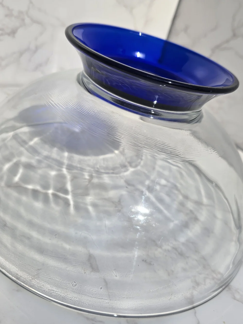 Clear Glass Bowl with Cobalt Blue Pedestal Base
